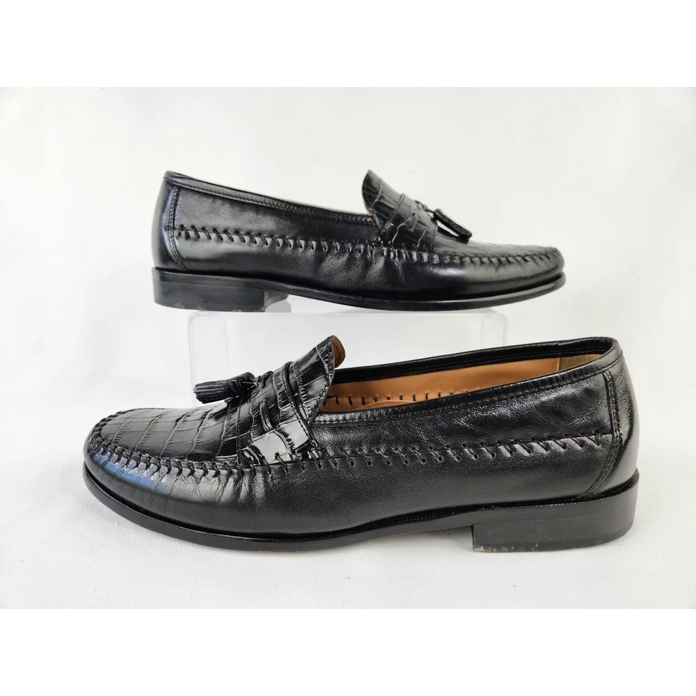 Florsheim Pisa Black Croc Leather Moc Toe Loafer Tassel Shoes Men's 12 EEE Wide
